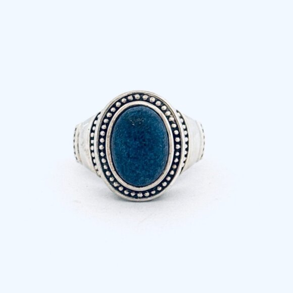 Vintage Chunky Lapis Lazuli Ring Sterling Silver 925 Boho Statement Jewelry Size - Picture 1 of 10
